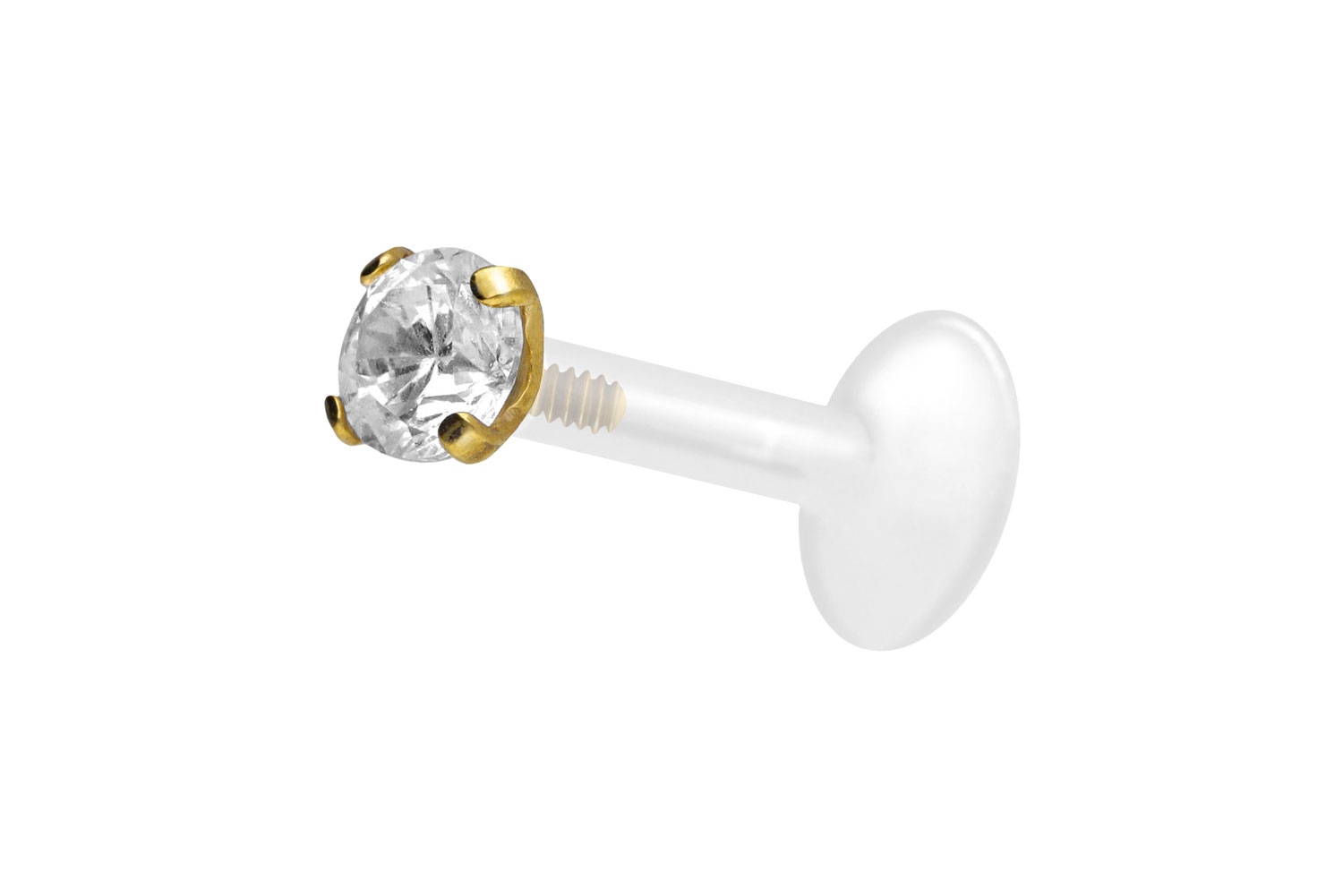 PTFE Labret Piercing mit Innengewinde + Titan-Aufsatz EINGEFASSTER KRISTALL